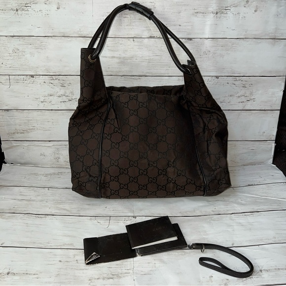 Pre-Loved Gucci GG Denim Brown Canvas Shoulder Bag - Picture 2 of 8